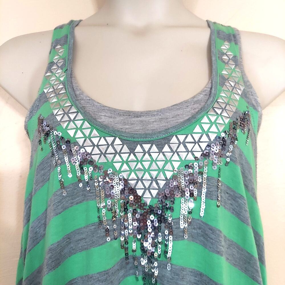 Miss Me Women's Layered Multicolor Striped Embellished Sequined Tank Top - Picture 4 of 7